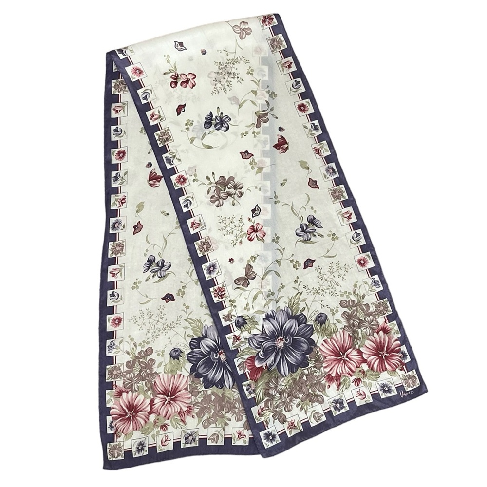 Vera Neumann Silk Scarf Butterflies and garden flowers Purple white pink